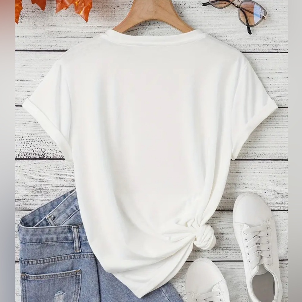White Graphic Tee with Eiffel Tower Design - Picture 3 of 6